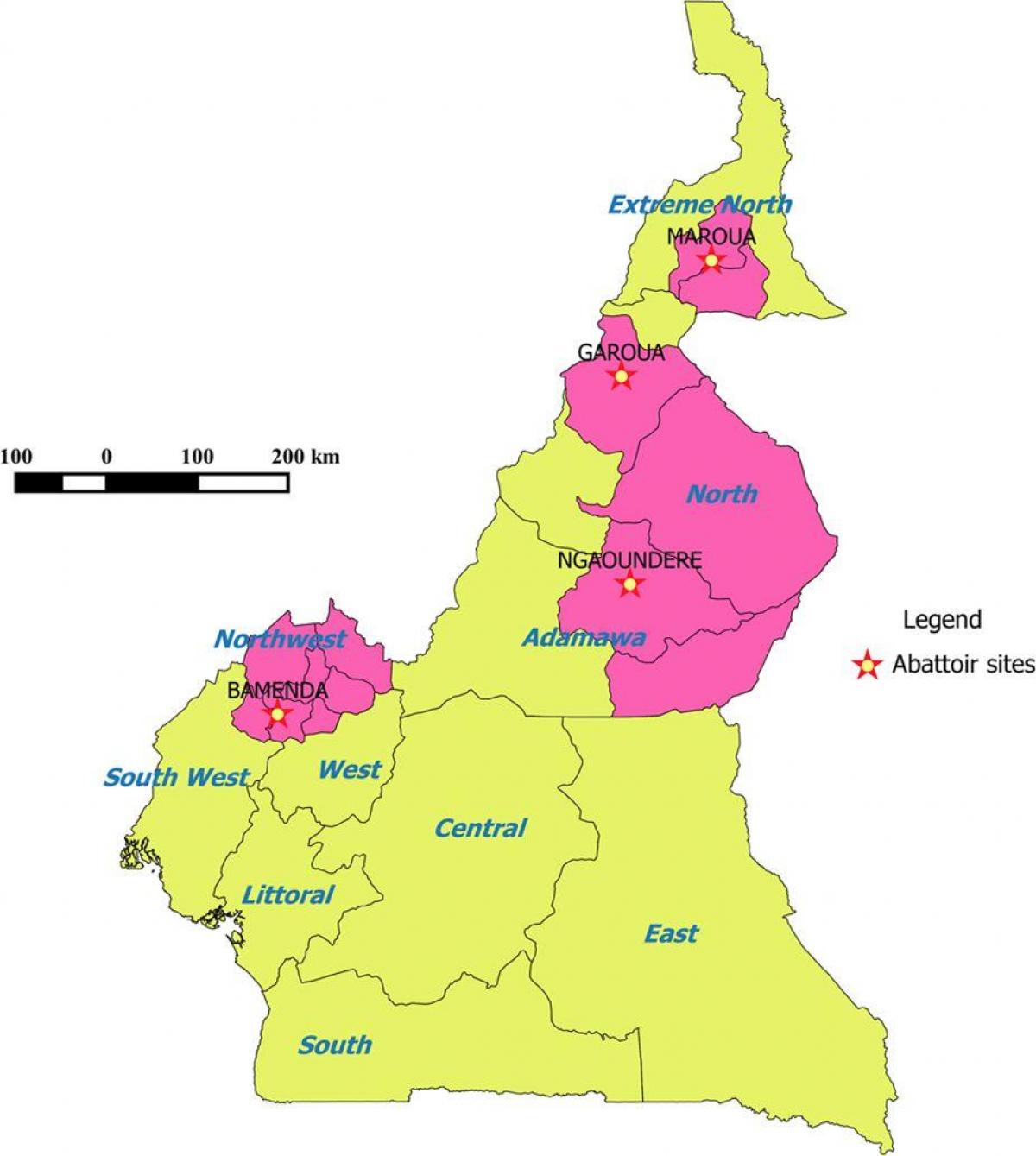 Kamerun mutatja régiók térkép