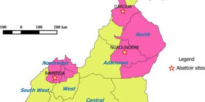 Kamerun mutatja régiók térkép