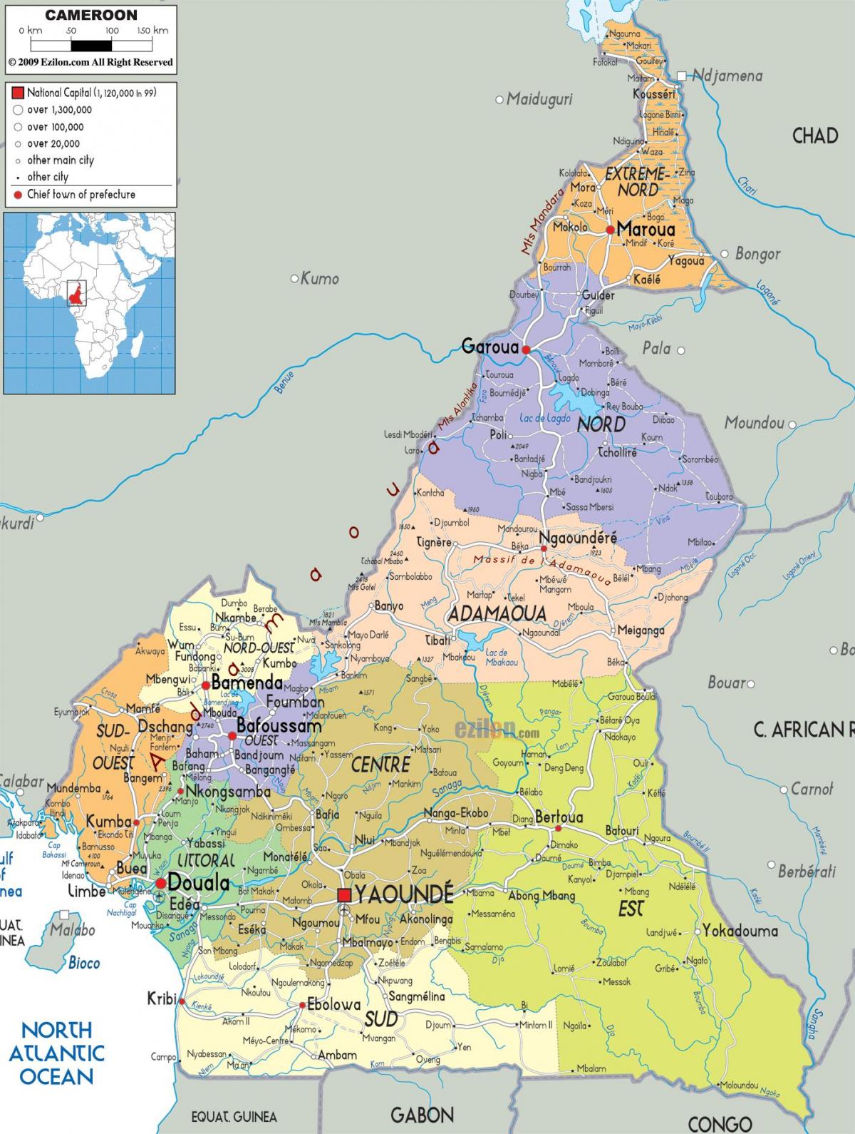 Kamerun térkép régiók